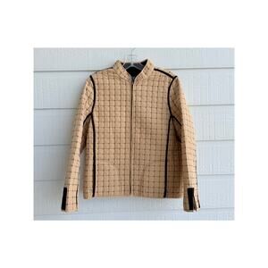 Napa Valley quilted full zip tan jacket with black trim Petite Med.